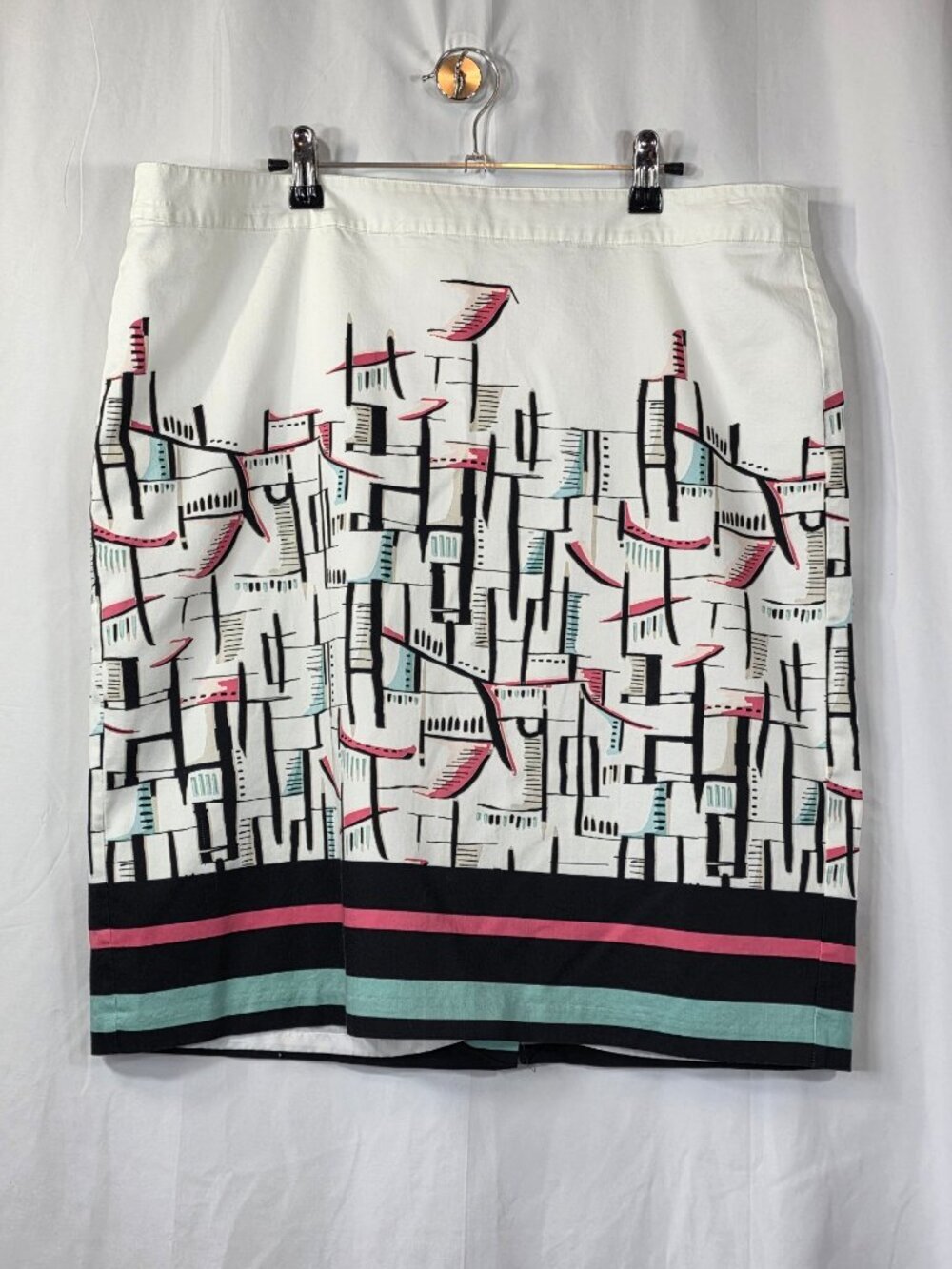 🌸 Gorgeous Van Heusen Mid-Century Modern Graphic Lined Pencil Skirt Size 16 🌸